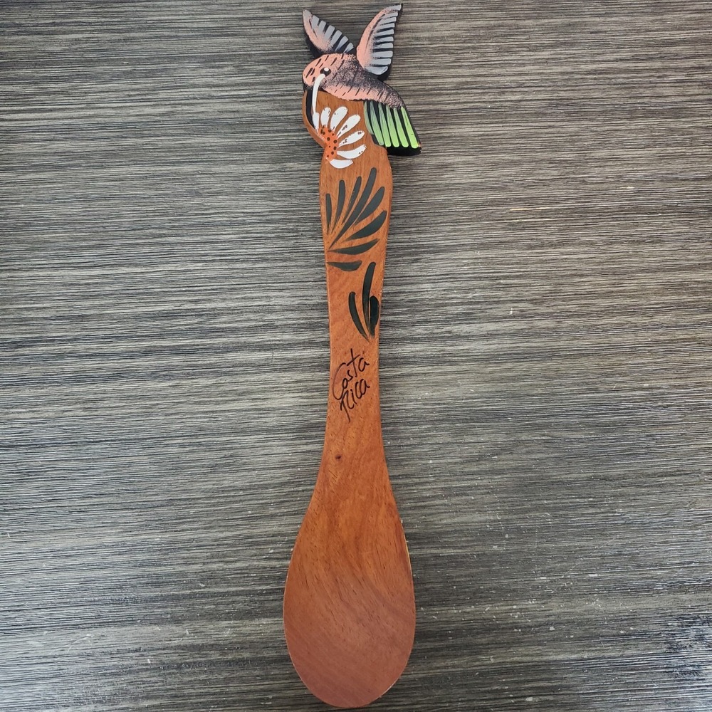 Costa Rica Wooden Spoon HUMMINGBIRD,  Hand‎ Painted Souvenir